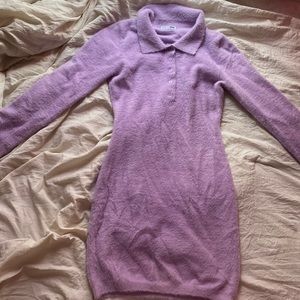 Fuzzy Purple Mini Bodycon Sweater Dress with Collar